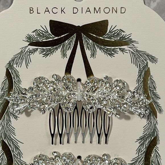 Bridal Wedding Hair Comb Set of 2 Silver Tone Rhinestone Embellished Floral - Picture 3 of 9